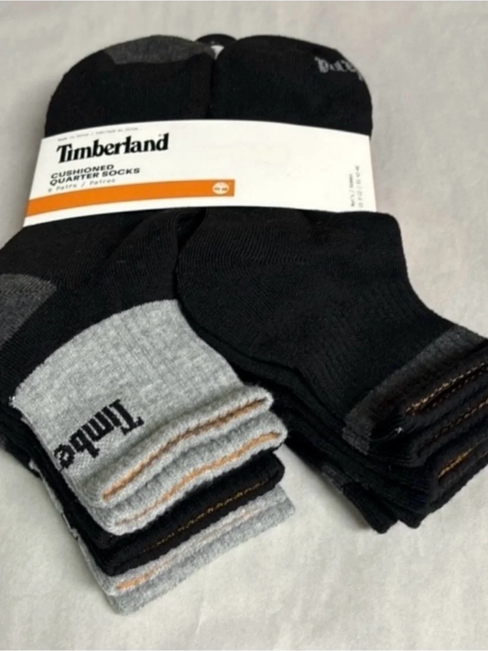 New Timberland Socks 6 Pair Men’s Black & Gray Cushioned Quarter Socks Casual